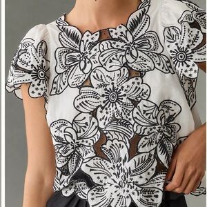 Anthropologie Black and White Floral Blouse